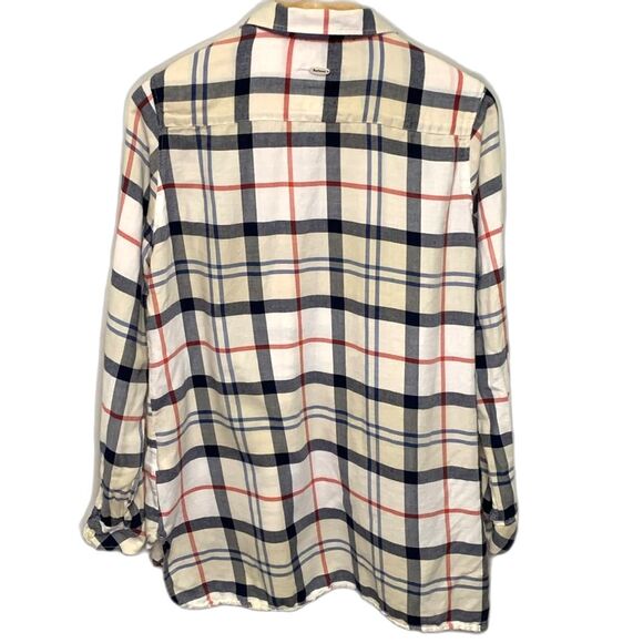Barbour Summer Tartan Ivory Tan Red Black Hi-Lo LS Button Front Shirt Size 10 - Picture 5 of 13
